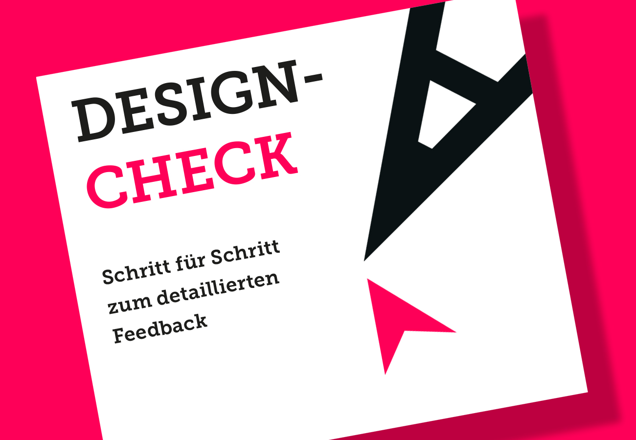 Plakative Textgestaltung für die Leistung Design-Check.