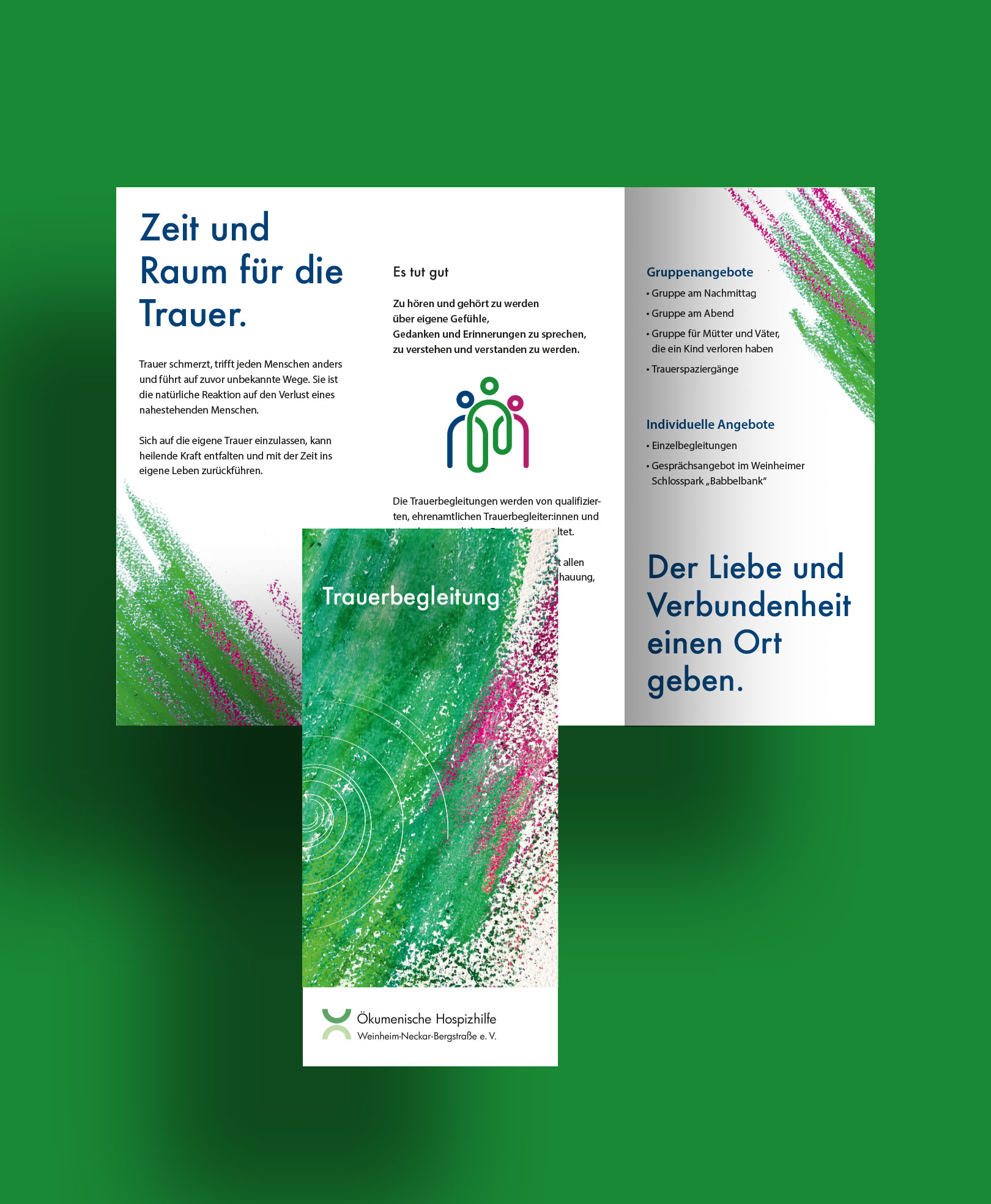 Von BRANDZEICHNER gestalteter Flyer für die Ökum. Hospizhilfe Weinheim.