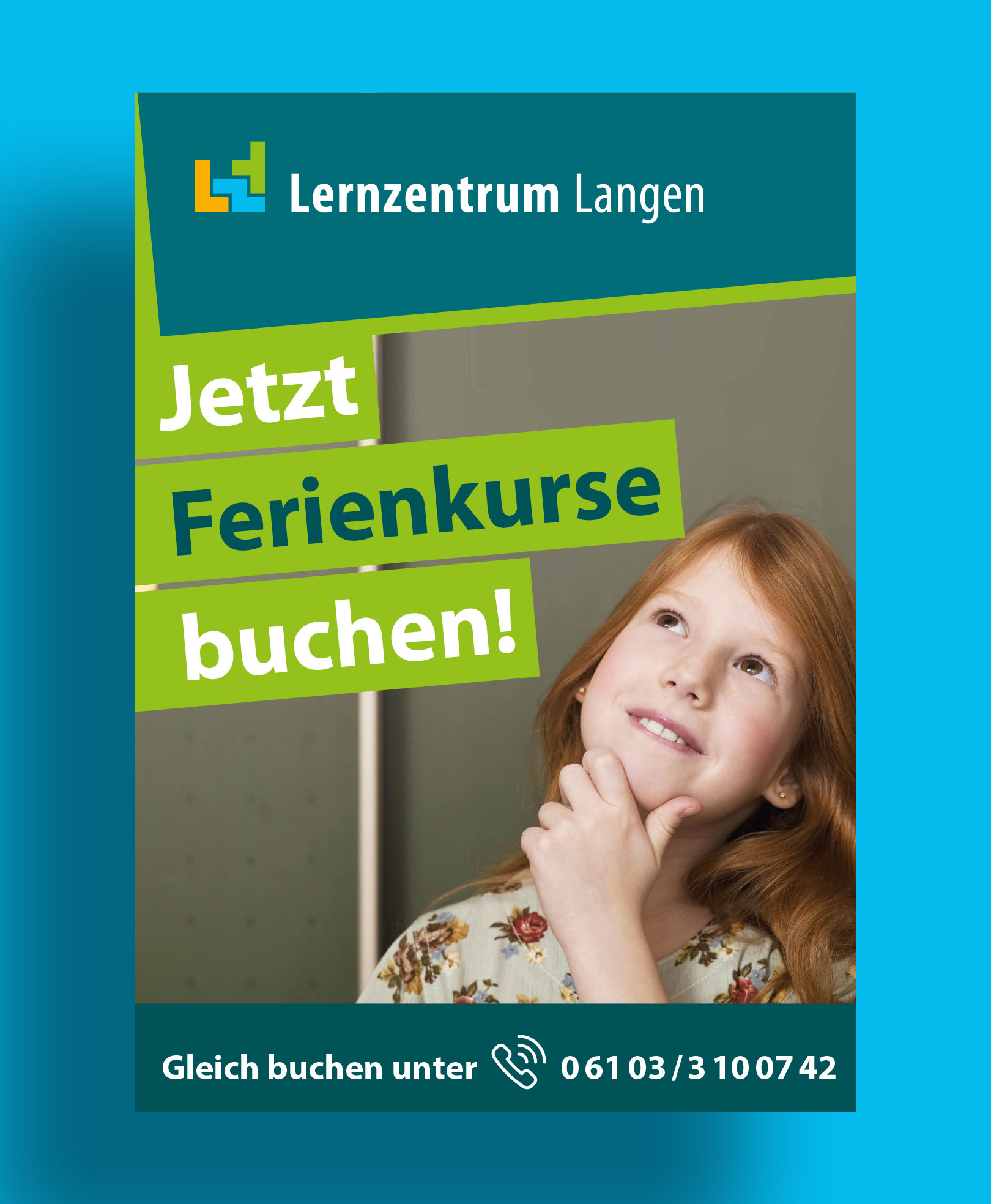 Von BRANDZEICHNER gestaltetes Plakat für Ferienkurse für das Lernzentrum Langen