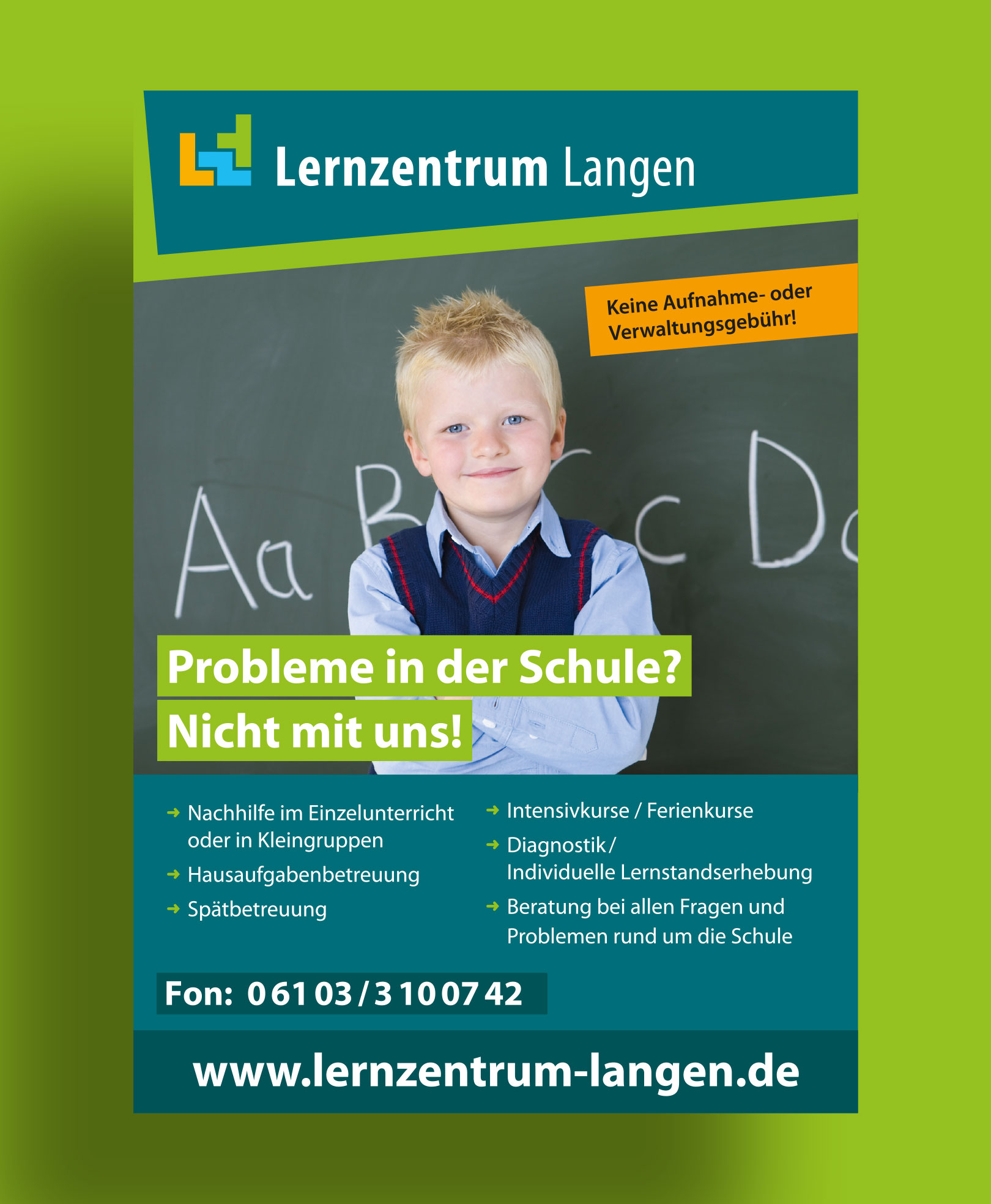 Von BRANDZEICHNER gestaltetes Info-Plakat für das Lernzentrum Langen