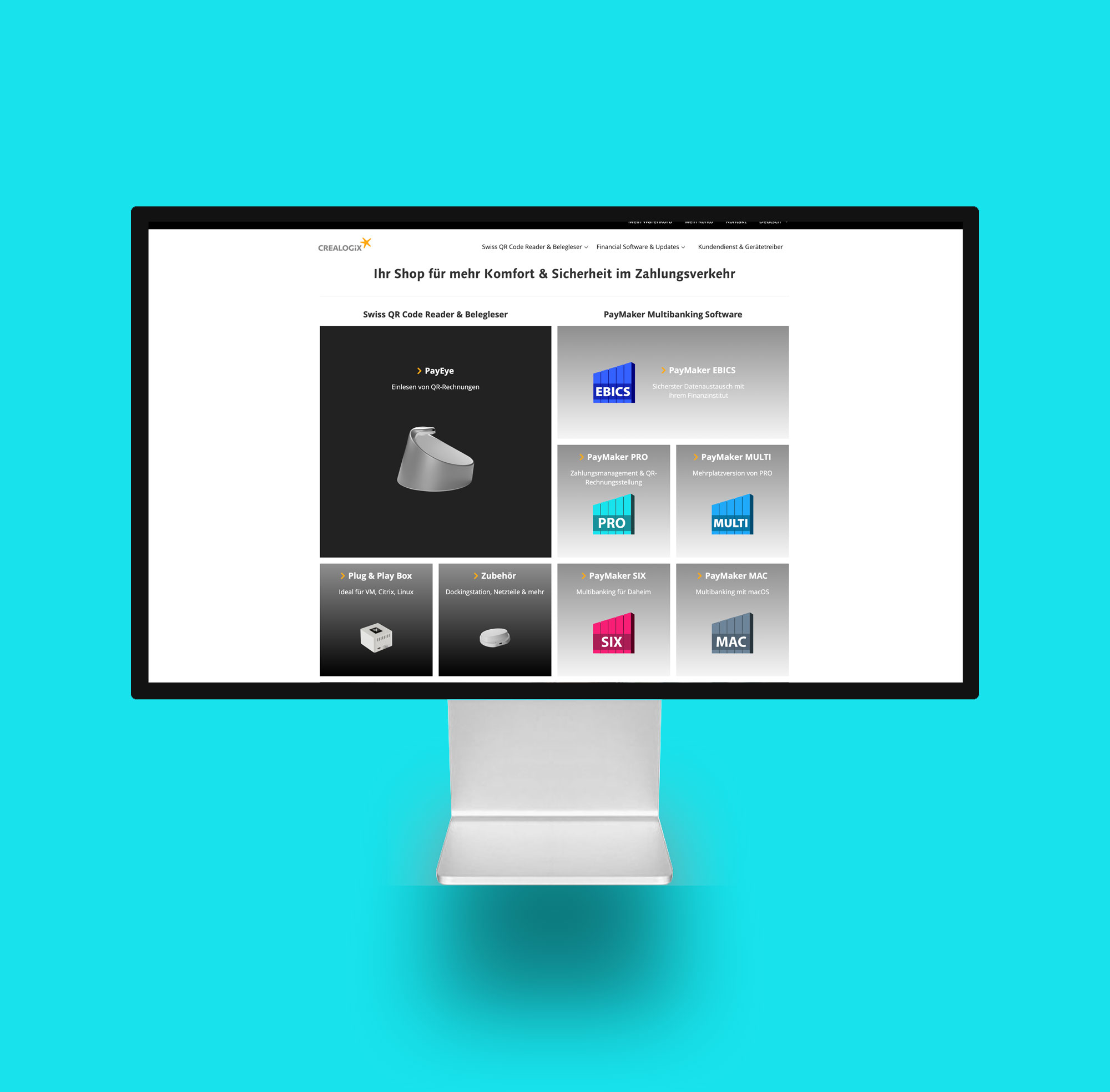 Von BRANDZEICHNER gestaltete Shop-Seite für CREALOGIX