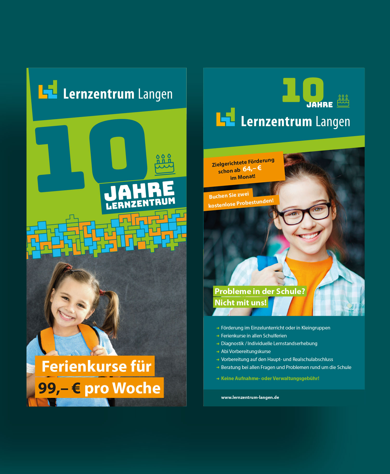 Von BRANDZEICHNER gestaltete Info-Flyer für das Lernzentrum Langen