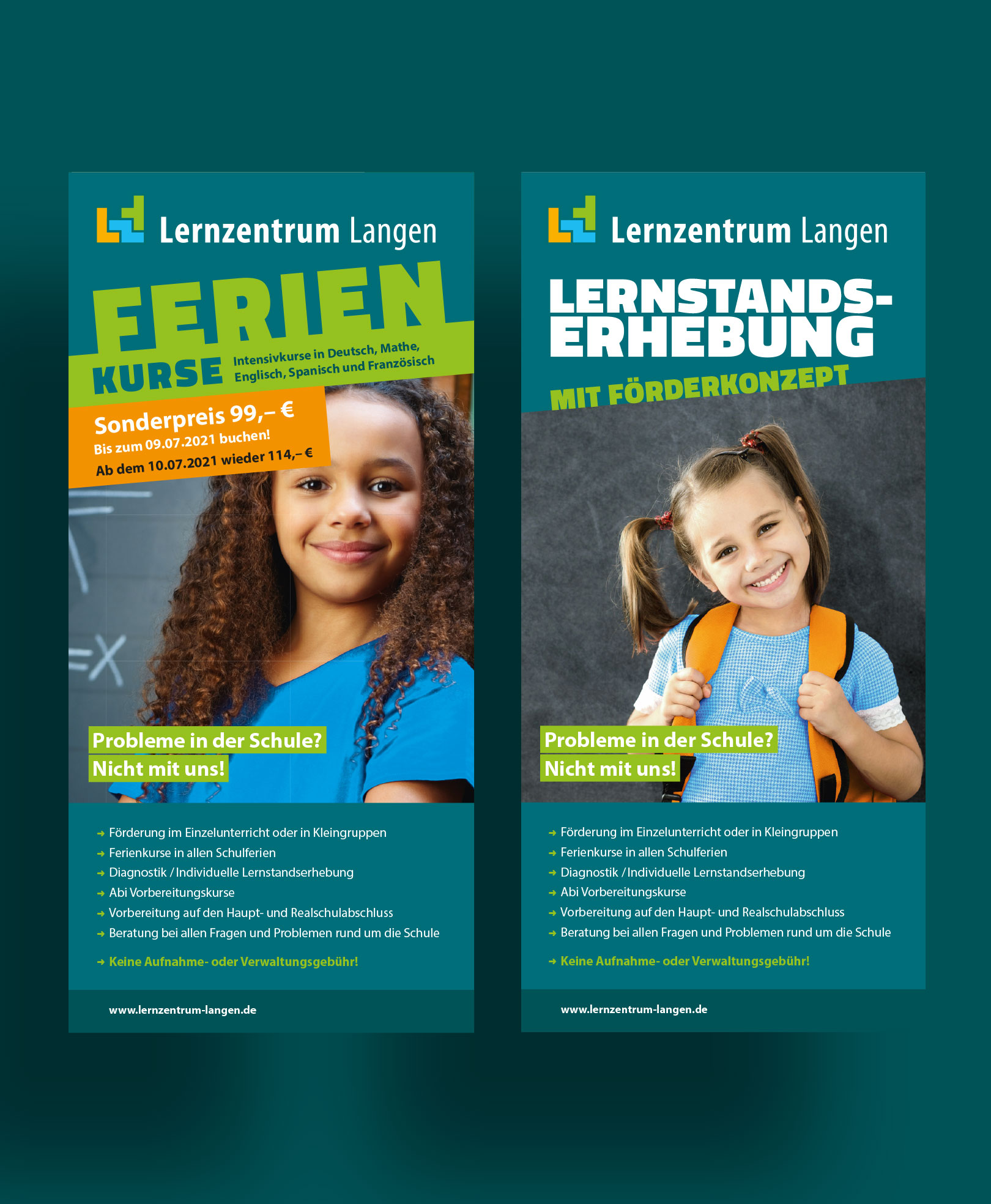 Von BRANDZEICHNER gestaltete Info-Flyer für das Lernzentrum Langen